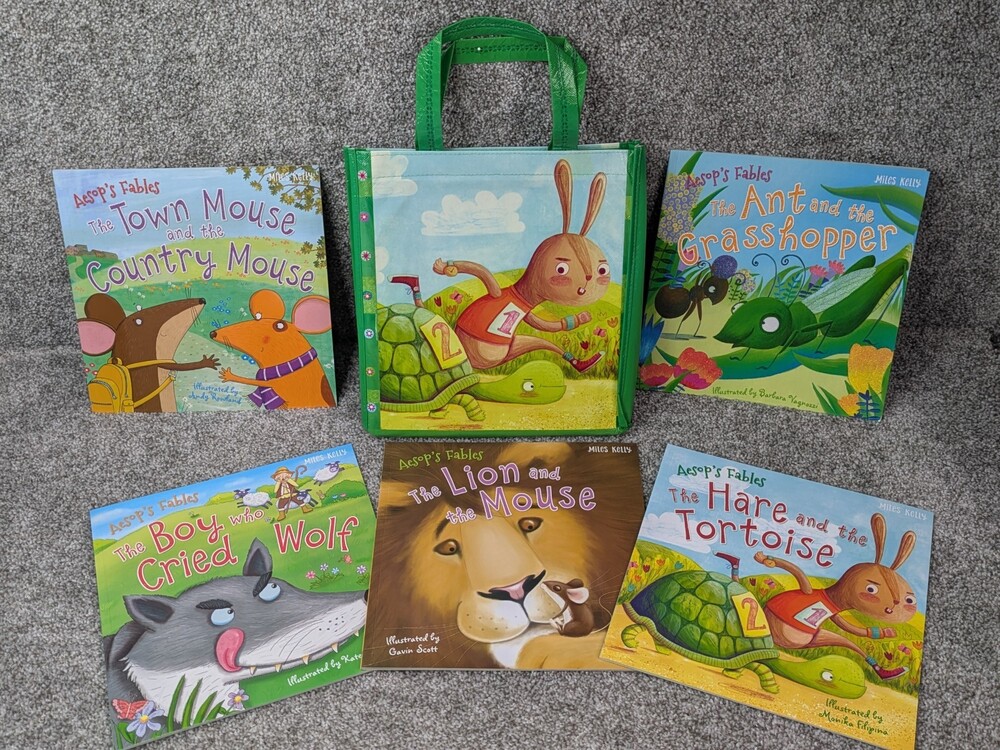 Aesops Fables Childrens Book Lot Tote Bag Town Mouse Hare and Tortoise